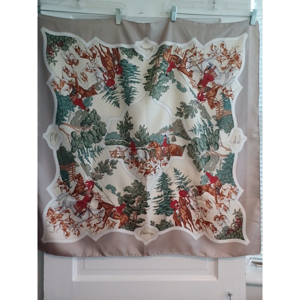 Burberrys rare vintage silk scarf Horse and Hounds equestrian 33" square luxury